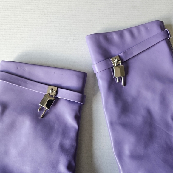 Liliana Lavender Purple Mutto-1 Padlock Detail Wedge Knee High Boot - Picture 3 of 9